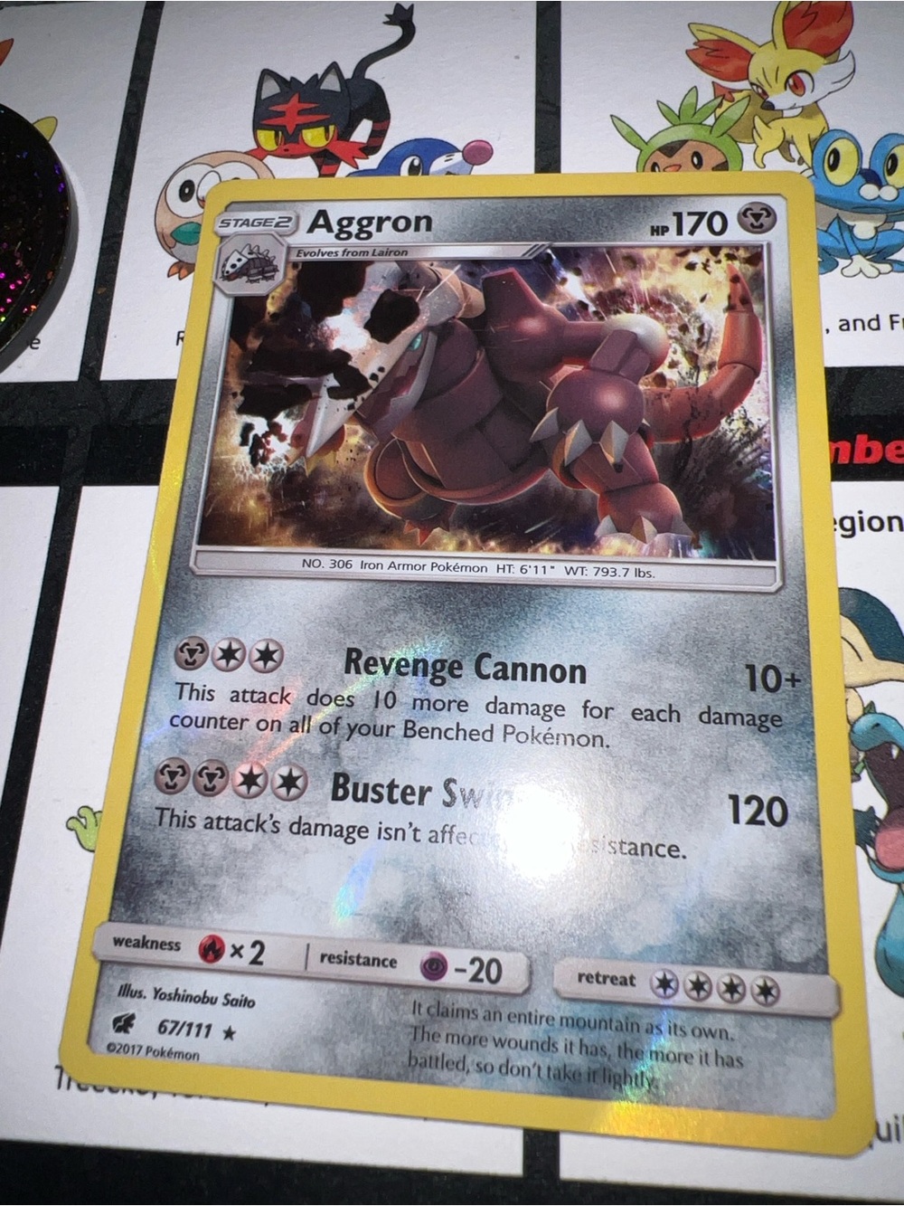 Pokemon Aggron Holo Card - Silver and Yellow